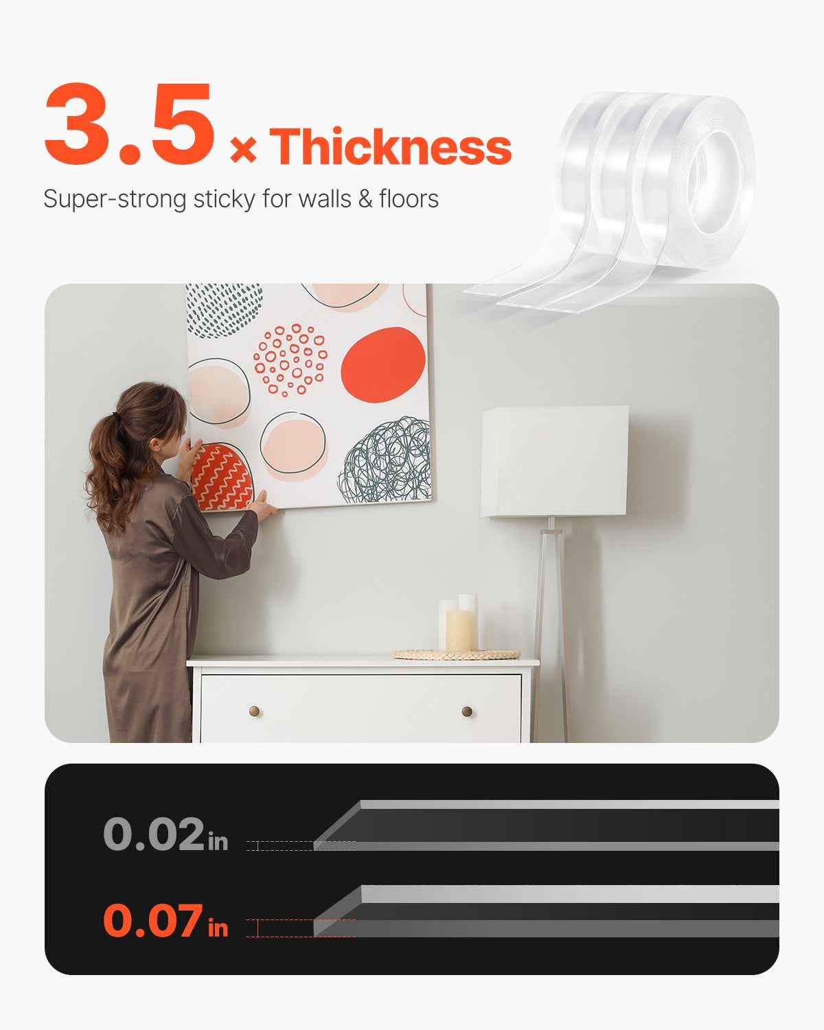 Double Sided Tape Heavy Duty, 16 Ft Nano Mounting Tape 3 Pack , Strong Adhesive & Reusable, Clear Two Sided Wall Tape, Removable Poster Picture Hanging Strips For Home Office Car Outdoor Use