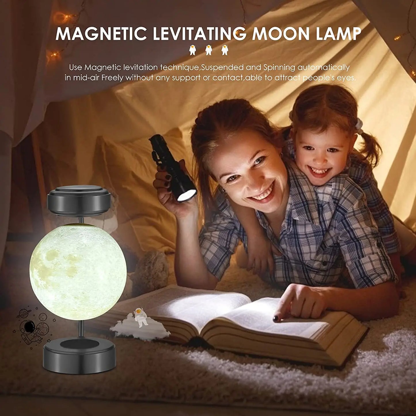 3D LED Moon Night Light Wireless Magnetic Levitating Rotating Floating Ball Lamp For School Office Bookshop Home Decoration